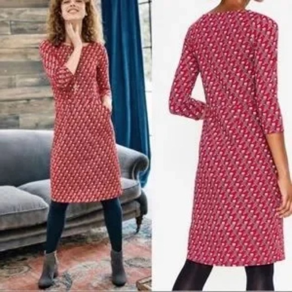 Boden Poinsettia Regal Owl Penny Jersey Knit Dress With Pockets 100% Cotton 4P - Picture 12 of 12